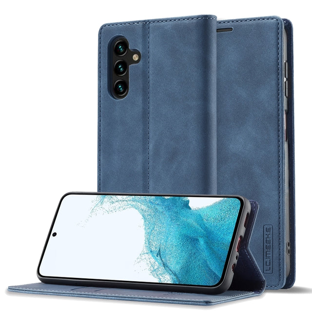 For Samsung Galaxy S24 FE 5G LC.IMEEKE Strong Magnetism Microfiber Leather Phone Case(Blue)