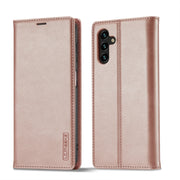 For Samsung Galaxy S24 FE 5G LC.IMEEKE Strong Magnetism Microfiber Leather Phone Case(Rose Gold)