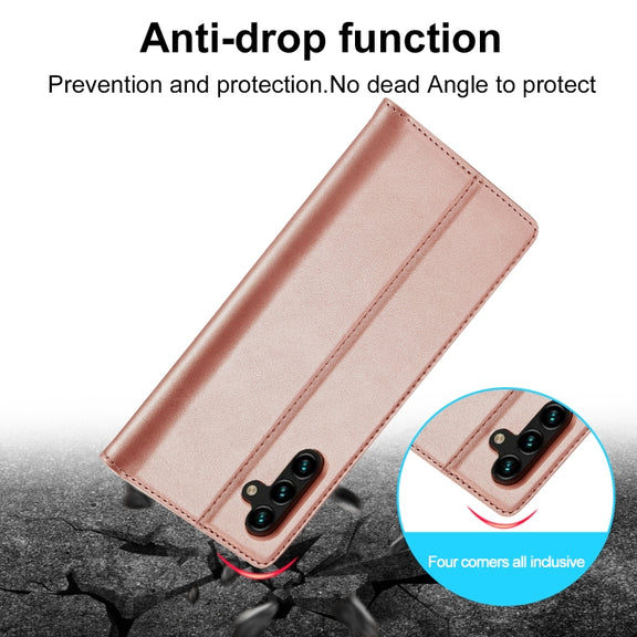 For Samsung Galaxy S24 FE 5G LC.IMEEKE Strong Magnetism Microfiber Leather Phone Case(Rose Gold)