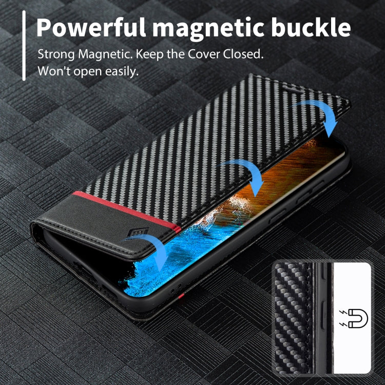 For Samsung Galaxy S25 5G LC.IMEEKE Carbon Fiber Leather Phone Case(Horizontal Black)