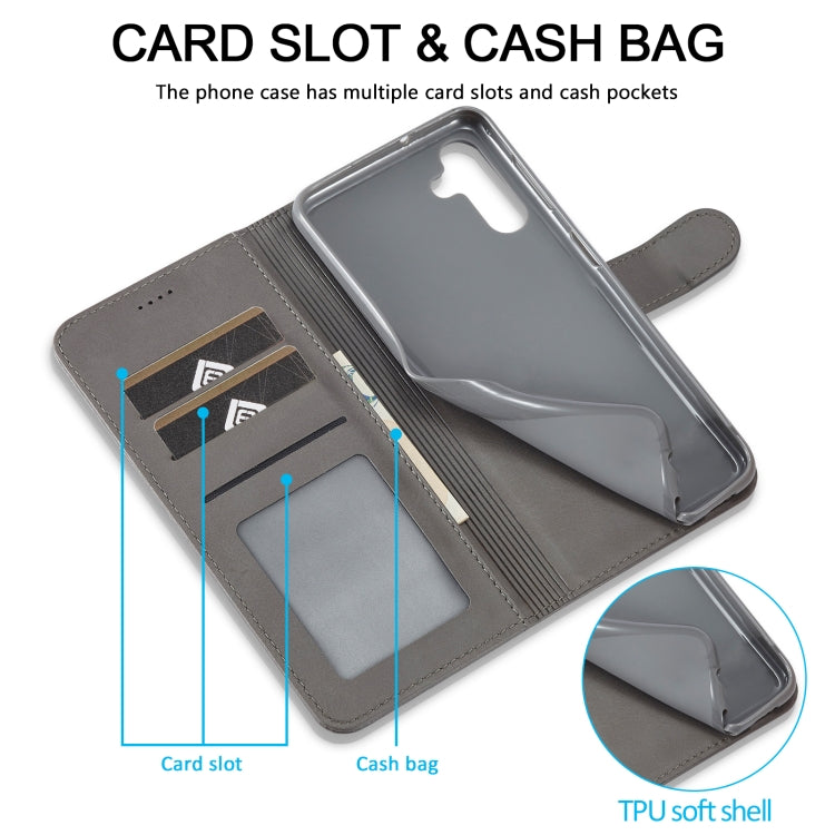 For Samsung Galaxy S24 FE 5G LC.IMEEKE Calf Texture Leather Phone Case(Grey)