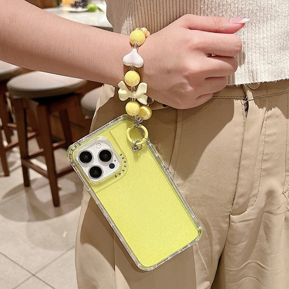 For iPhone 16 TPU + PC + Glitter Sequins Full Coverage Phone Case with Bracelet(Yellow)