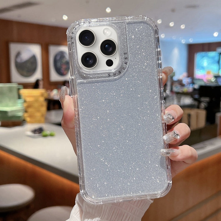 For iPhone 16 Pro Max TPU + PC + Glitter Paper Full Coverage Phone Case(Silver) - iPhone 16 Pro Max Cases by PMC TechLife | Online Shopping South Africa | PMC TechLife | Buy Now Pay Later Mobicred