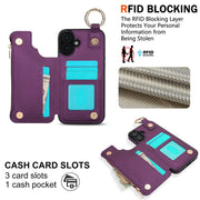 For iPhone 16 Plus RFlD Anti-theft Double Buckle Ring Zipper Card Phone Case(Dark Purple)