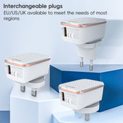 LDNIO A1204Q QC3.0 18W USB Fast Charger with 1m USB to 8 Pin Cable, Plug Type:US Plug(White Gold)