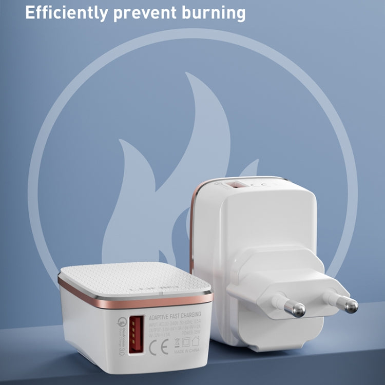 LDNIO A1204Q QC3.0 18W USB Fast Charger with 1m USB to 8 Pin Cable, Plug Type:EU Plug(White Gold) - free shipping - PMC Jewellery - Order now!