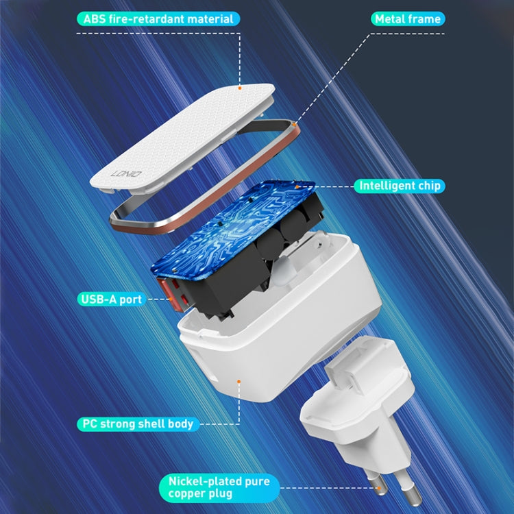 LDNIO A1204Q QC3.0 18W USB Fast Charger with 1m USB to 8 Pin Cable, Plug Type:US Plug(White Gold)