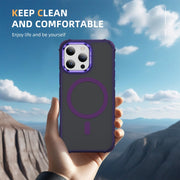 For iPhone 16 Pro Rainbow Series Skin Feel MagSafe Lens Holder Phone Case(Dark Purple)