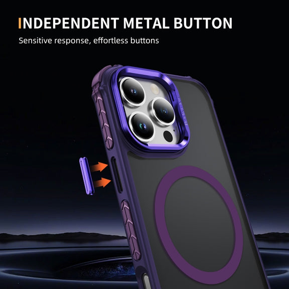 For iPhone 16 Pro Rainbow Series Skin Feel MagSafe Lens Holder Phone Case(Dark Purple)