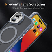 For iPhone 16 Rainbow Series Skin Feel MagSafe Lens Holder Phone Case(Grey)