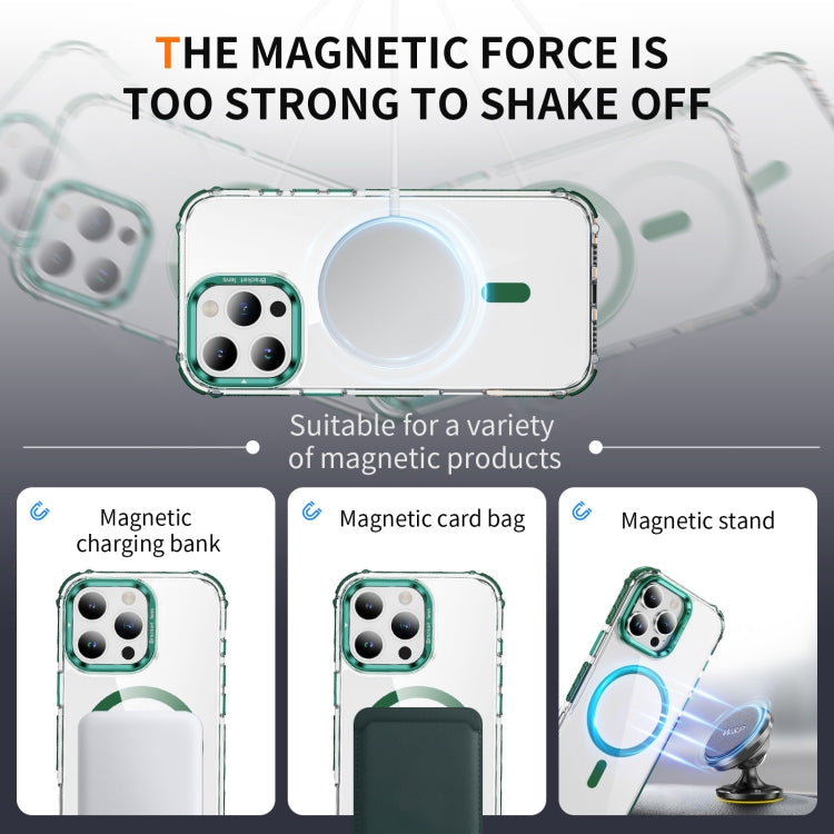 For iPhone 16 Pro Rainbow Series Transparent MagSafe Lens Holder Phone Case(Green) - iPhone 16 Pro Cases by PMC TechLife | Online Shopping South Africa | PMC TechLife | Buy Now Pay Later Mobicred