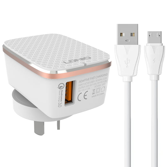 LDNIO A1204Q QC3.0 18W USB Fast Charger with 1m USB to Micro USB Cable, Plug Type:AU Plug(White Gold) - free shipping - PMC Jewellery - Order now!