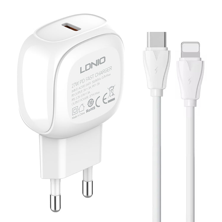 LDNIO A1206C PD27W USB-C / Type-C Fast Charger with 1m 8 Pin Cable, Plug Type:EU Plug(White) - free shipping - PMC Jewellery - Order now!