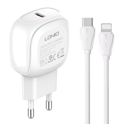LDNIO A1206C PD27W USB-C / Type-C Fast Charger with 1m 8 Pin Cable, Plug Type:EU Plug(White) - free shipping - PMC Jewellery - Order now!