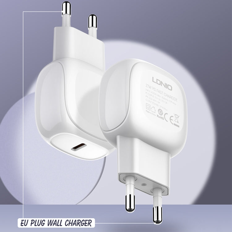 LDNIO A1206C PD27W USB-C / Type-C Fast Charger with 1m 8 Pin Cable, Plug Type:EU Plug(White) - free shipping - PMC Jewellery - Order now!