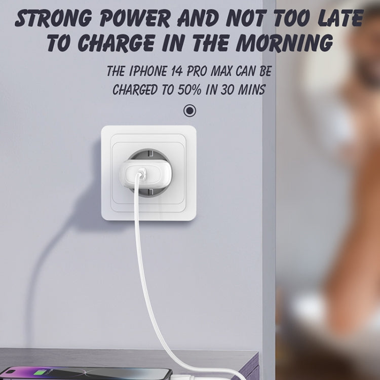 LDNIO A1206C PD27W USB-C / Type-C Fast Charger with 1m 8 Pin Cable, Plug Type:EU Plug(White)