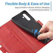 For Samsung Galaxy S24 FE 5G LC.IMEEKE Skin-friendly Card Slots Leather Phone Case(Red)
