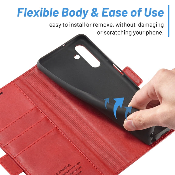 For Samsung Galaxy S24 FE 5G LC.IMEEKE Skin-friendly Card Slots Leather Phone Case(Red)