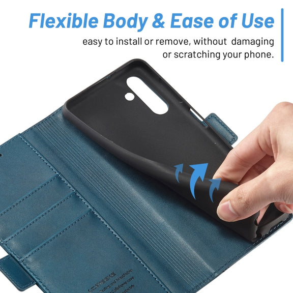 For Samsung Galaxy S24 FE 5G LC.IMEEKE Skin-friendly Card Slots Leather Phone Case(Blue)
