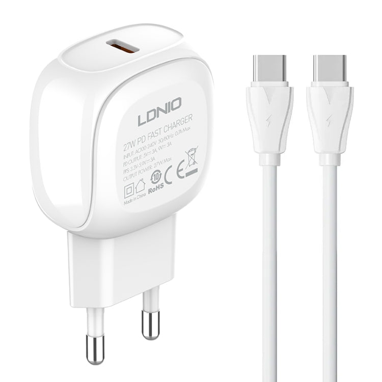 LDNIO A1206C PD27W USB-C / Type-C Fast Charger with 1m Type-C Cable, Plug Type:EU Plug(White) - free shipping - PMC Jewellery - Order now!
