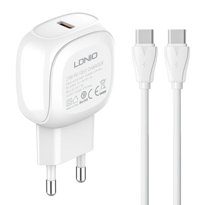 LDNIO A1206C PD27W USB-C / Type-C Fast Charger with 1m Type-C Cable, Plug Type:EU Plug(White) - free shipping - PMC Jewellery - Order now!