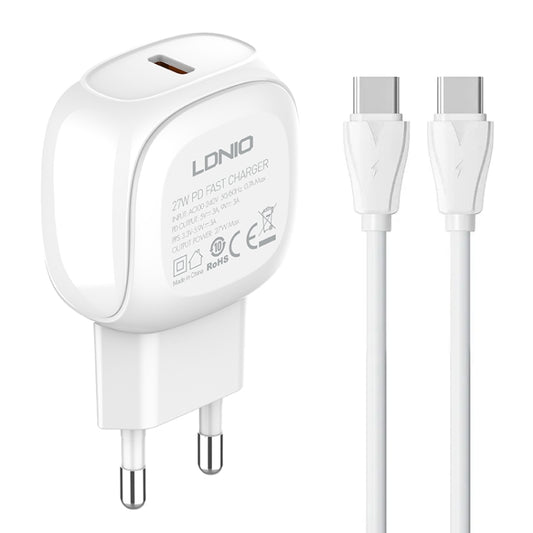 LDNIO A1206C PD27W USB-C / Type-C Fast Charger with 1m Type-C Cable, Plug Type:EU Plug(White) - free shipping - PMC Jewellery - Order now!