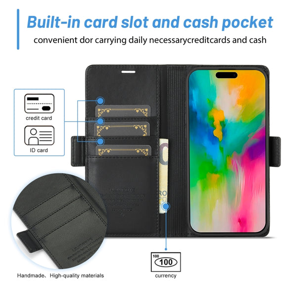 For iPhone 16 LC.IMEEKE Skin-friendly Card Slots Leather Phone Case(Black)
