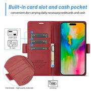 For iPhone 16 LC.IMEEKE Skin-friendly Card Slots Leather Phone Case(Red)