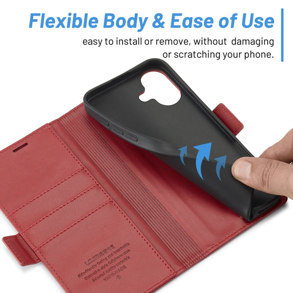 For iPhone 16 LC.IMEEKE Skin-friendly Card Slots Leather Phone Case(Red)