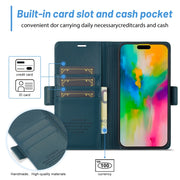 For iPhone 16 LC.IMEEKE Skin-friendly Card Slots Leather Phone Case(Blue)