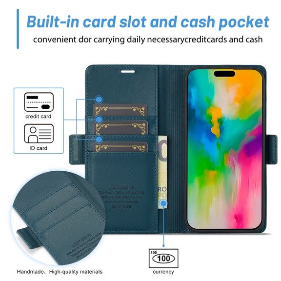 For iPhone 16 LC.IMEEKE Skin-friendly Card Slots Leather Phone Case(Blue)
