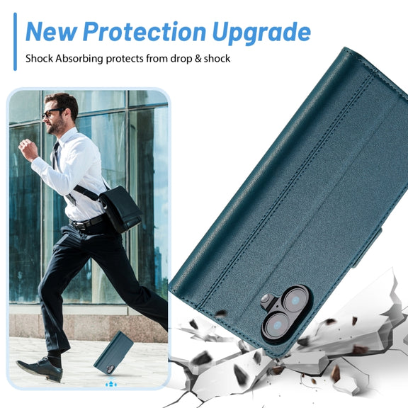 For iPhone 16 LC.IMEEKE Skin-friendly Card Slots Leather Phone Case(Blue)