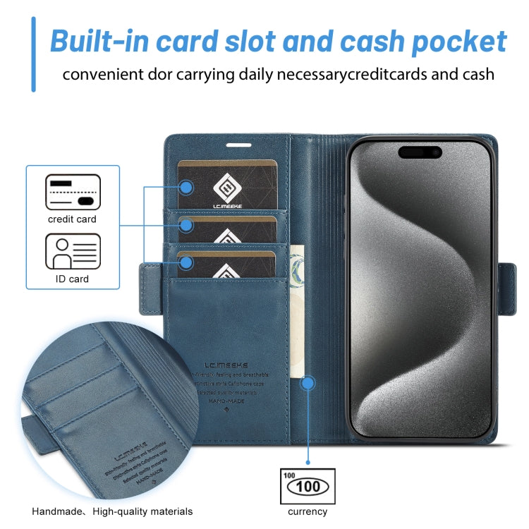 For iPhone 16 Pro LC.IMEEKE Skin-friendly Card Slots Leather Phone Case(Blue)
