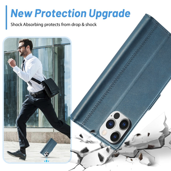 For iPhone 16 Pro LC.IMEEKE Skin-friendly Card Slots Leather Phone Case(Blue)