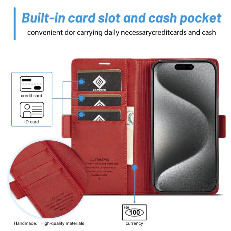 For iPhone 16 Pro Max LC.IMEEKE Skin-friendly Card Slots Leather Phone Case(Red)