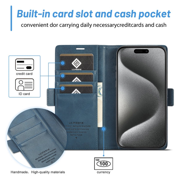 For iPhone 16 Pro Max LC.IMEEKE Skin-friendly Card Slots Leather Phone Case(Blue)