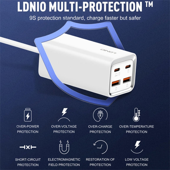 LDNIO A4610C PD65W Dual USB-C / Type-C + Dual USB Fast Charger, Cable Length: 1.5m, Plug Type:EU Plug��(White)