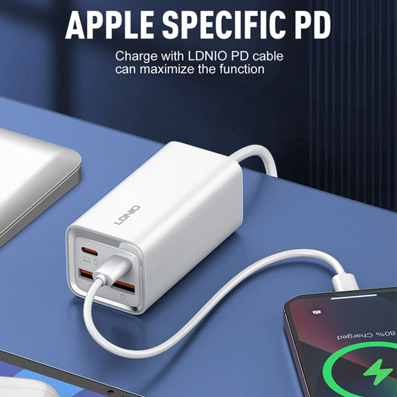 LDNIO A4610C PD65W Dual USB-C / Type-C + Dual USB Fast Charger, Cable Length: 1.5m, Plug Type:EU Plug��(White)