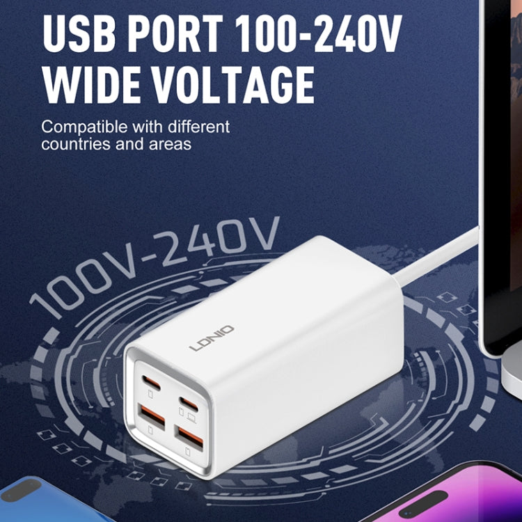 LDNIO A4610C PD65W Dual USB-C / Type-C + Dual USB Fast Charger, Cable Length: 1.5m, Plug Type:EU Plug��(White)