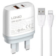 LDNIO Q229 QC3.0 / PD20W USB + Type-C Fast Charger with 1m USB to 8 Pin Cable, Plug Type:UK Plug(White) - USB Charger by LDNIO | Online Shopping South Africa | PMC TechLife | Buy Now Pay Later Mobicred
