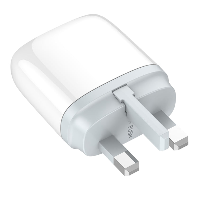 LDNIO Q229 QC3.0 / PD20W USB + Type-C Fast Charger with 1m USB to 8 Pin Cable, Plug Type:UK Plug(White)