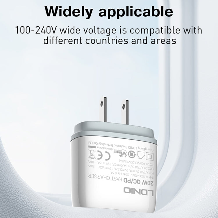 LDNIO Q229 QC3.0 / PD20W USB + Type-C Fast Charger with 1m Type-C to Type-C Cable, Plug Type:UK Plug(White)