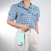 For iPhone 16 Pro Max Candy Colors TPU Protective Phone Case with Lanyard(Mint Green)