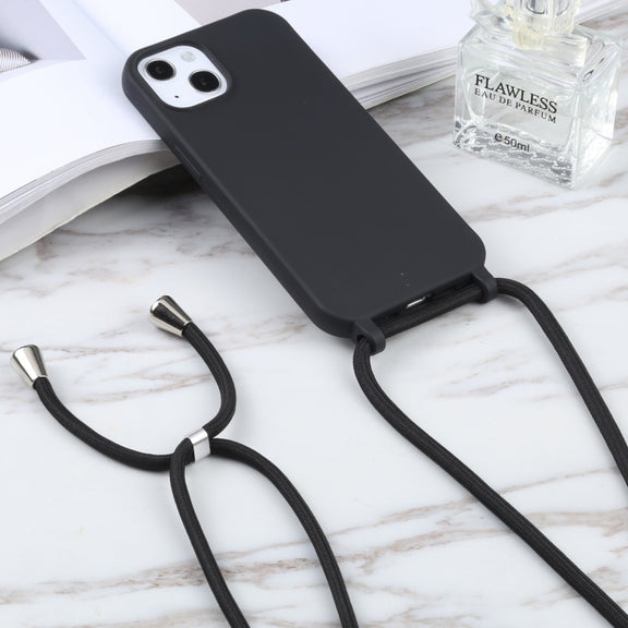 For iPhone 16 Pro Max Candy Colors TPU Protective Phone Case with Lanyard(Black)