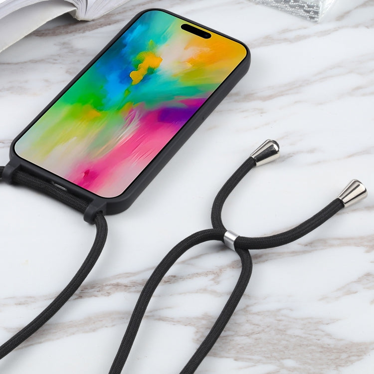 For iPhone 16 Pro Max Candy Colors TPU Protective Phone Case with Lanyard(Black)