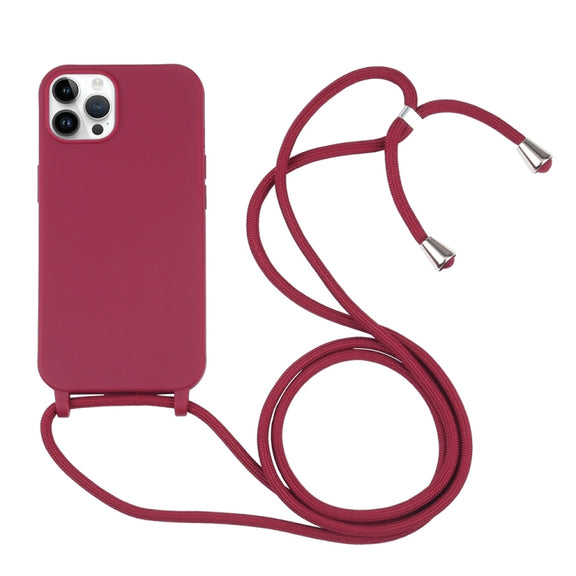 For iPhone 16 Pro Max Candy Colors TPU Protective Phone Case with Lanyard(Red)