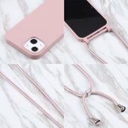 For iPhone 16 Pro Candy Colors TPU Protective Phone Case with Lanyard (Rose Gold)