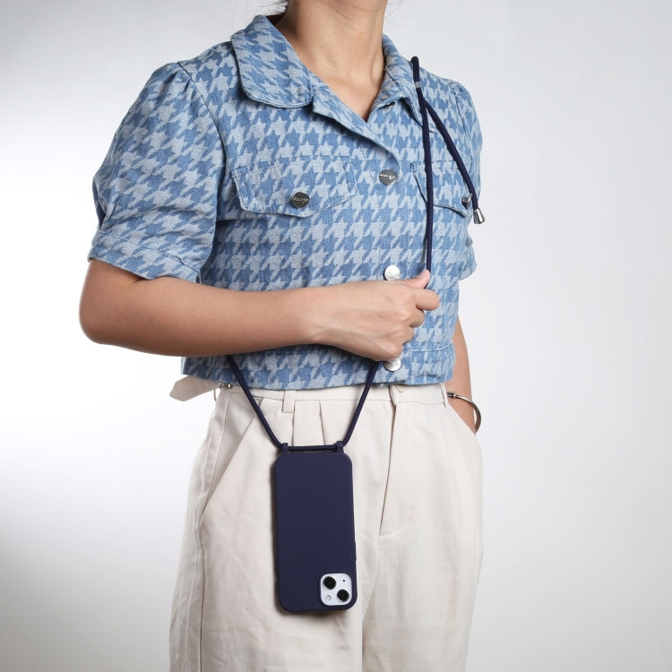 For iPhone 16 Pro Candy Colors TPU Protective Phone Case with Lanyard (Dark Blue)