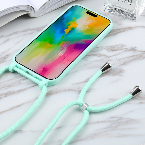 For iPhone 16 Plus Candy Colors TPU Protective Phone Case with Lanyard(Mint Green)