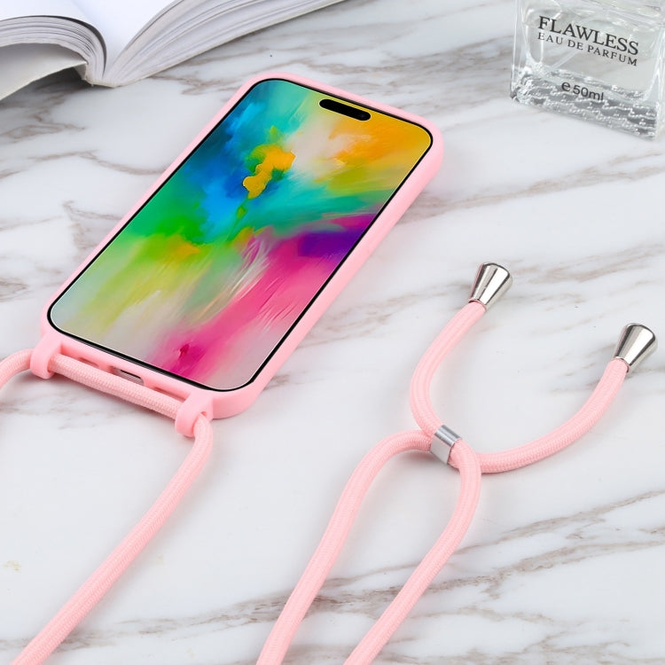 For iPhone 16 Plus Candy Colors TPU Protective Phone Case with Lanyard(Pink)